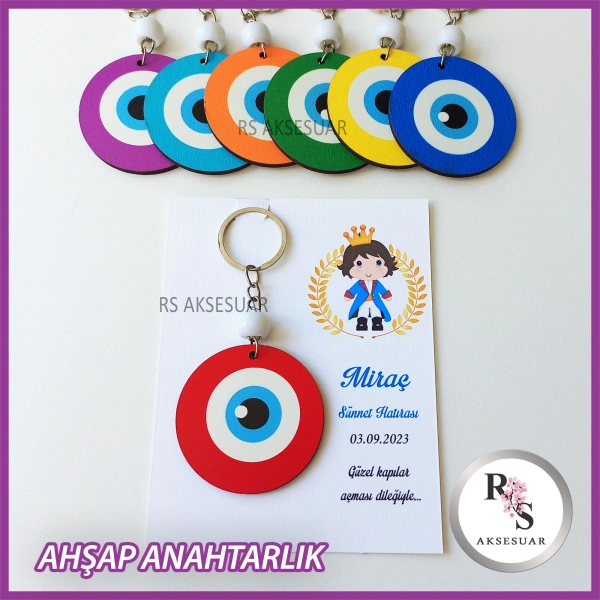Ahşap Nazar Boncuğu Sünnet Anahtarlık -NB2