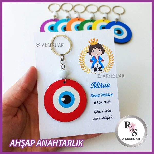 Ahşap Nazar Boncuğu Sünnet Anahtarlık -NB2