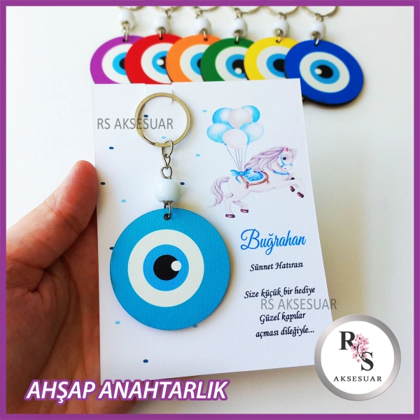 Ahşap Nazar Boncuğu Sünnet Anahtarlık -NB3