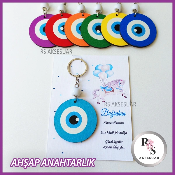 Ahşap Nazar Boncuğu Sünnet Anahtarlık -NB3