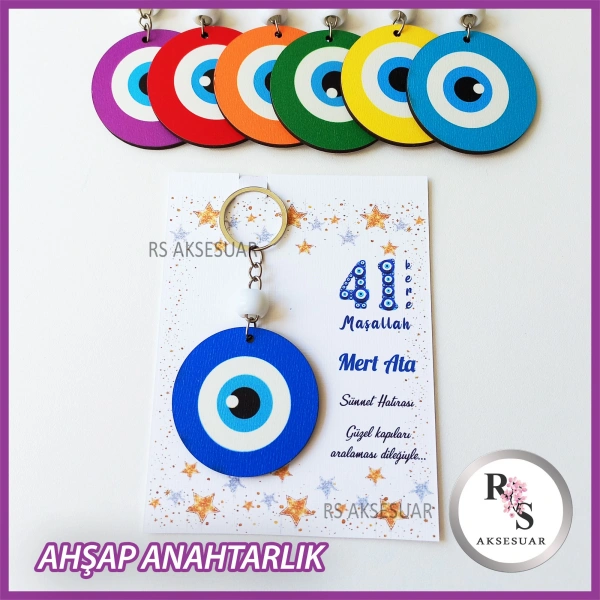 Ahşap Nazar Boncuğu Sünnet Anahtarlık -NB5