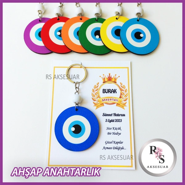 Ahşap Nazar Boncuğu Sünnet Anahtarlık -NB4