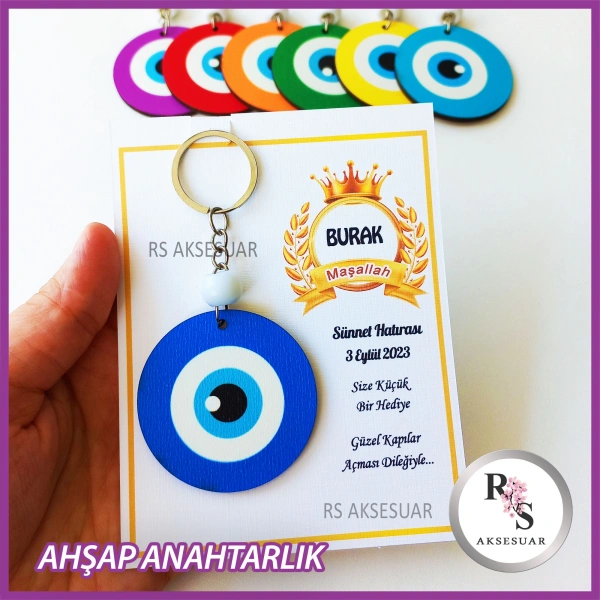 Ahşap Nazar Boncuğu Sünnet Anahtarlık -NB4