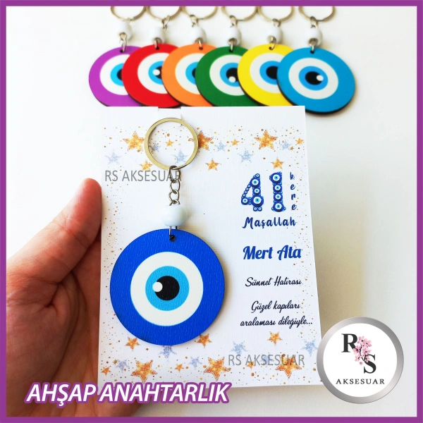 Ahşap Nazar Boncuğu Sünnet Anahtarlık -NB5