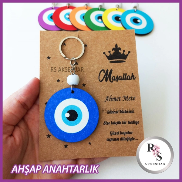 Ahşap Nazar Boncuğu Sünnet Anahtarlık -NB6