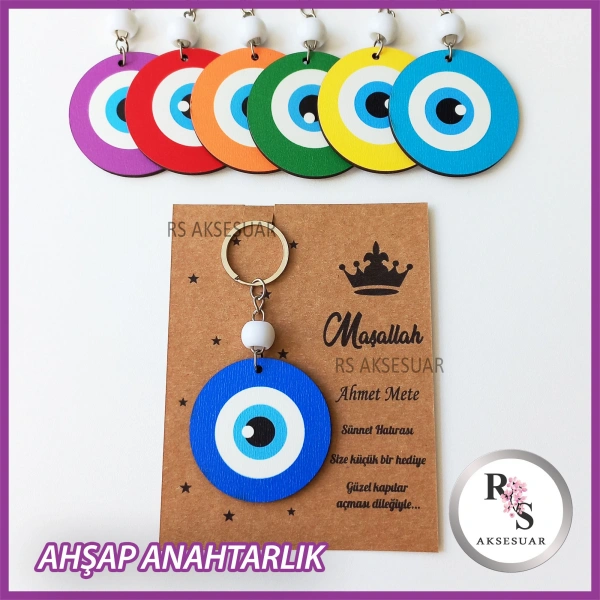 Ahşap Nazar Boncuğu Sünnet Anahtarlık -NB6