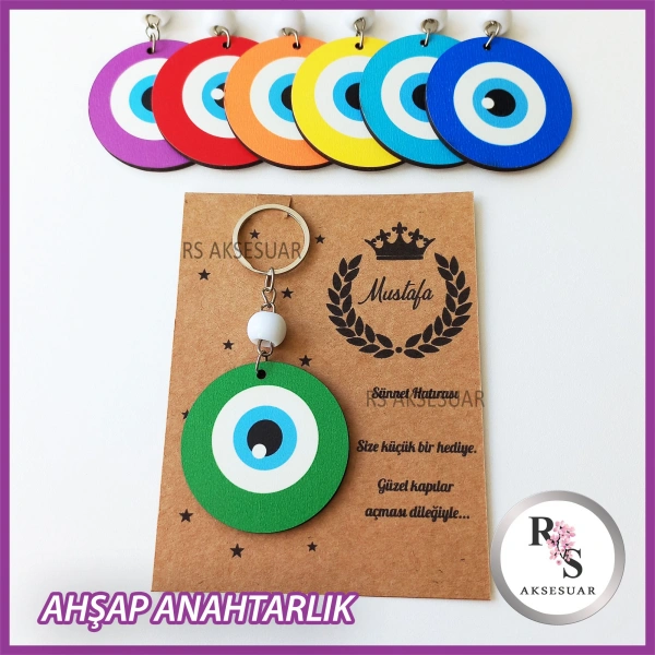 Ahşap Nazar Boncuğu Sünnet Anahtarlık -NB7