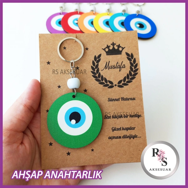 Ahşap Nazar Boncuğu Sünnet Anahtarlık -NB7