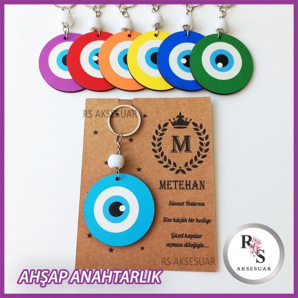 Ahşap Nazar Boncuğu Sünnet Anahtarlık -NB8