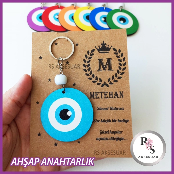 Ahşap Nazar Boncuğu Sünnet Anahtarlık -NB8