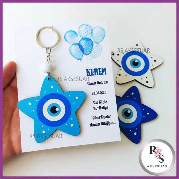 Ahşap Yıldız Nazar Boncuğu Sünnet Anahtarlık - SS024