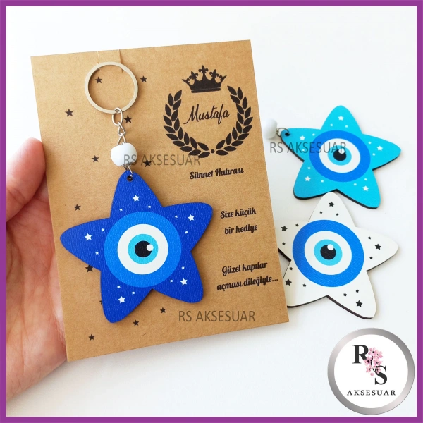 Ahşap Yıldız Nazar Boncuğu Sünnet Anahtarlık - SS029