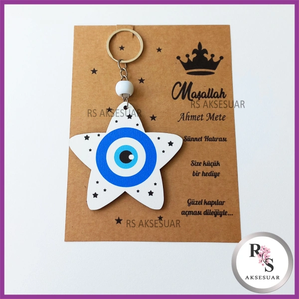 Ahşap Yıldız Nazar Boncuğu Sünnet Anahtarlık - SS028