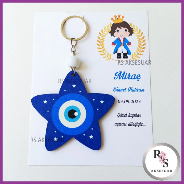 Ahşap Yıldız Nazar Boncuğu Sünnet Anahtarlık - SS025