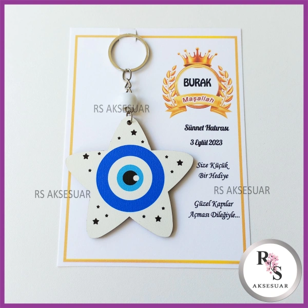 Ahşap Yıldız Nazar Boncuğu Sünnet Anahtarlık - SS027
