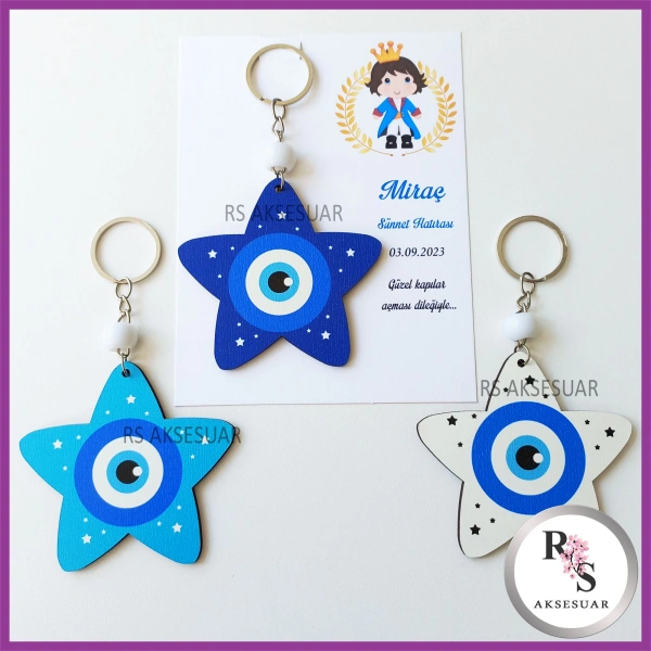 Ahşap Yıldız Nazar Boncuğu Sünnet Anahtarlık - SS025