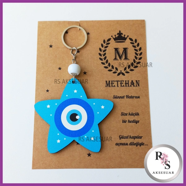 Ahşap Yıldız Nazar Boncuğu Sünnet Anahtarlık - SS030