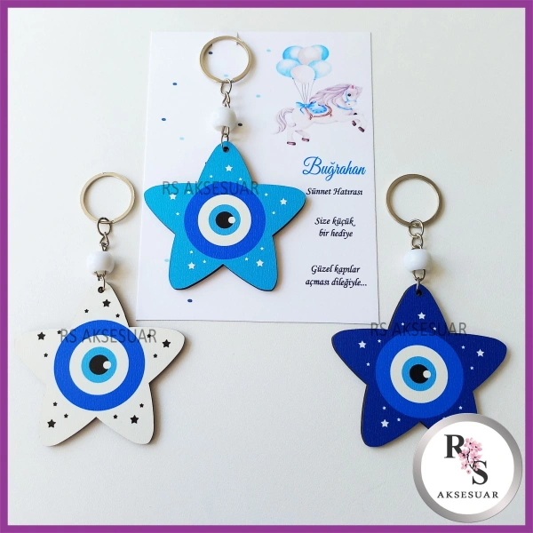 Ahşap Yıldız Nazar Boncuğu Sünnet Anahtarlık - SS026