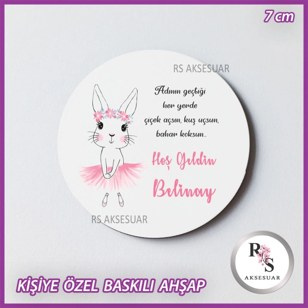 Tavşan Baskılı Ahşap Bebek Hediyelik -uv1