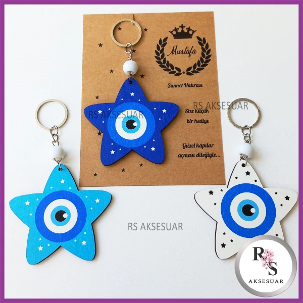 Ahşap Yıldız Nazar Boncuğu Sünnet Anahtarlık - SS029