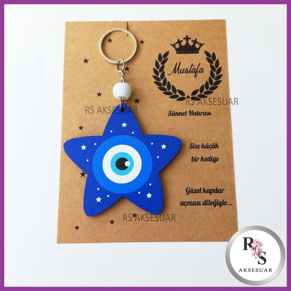 Ahşap Yıldız Nazar Boncuğu Sünnet Anahtarlık - SS029