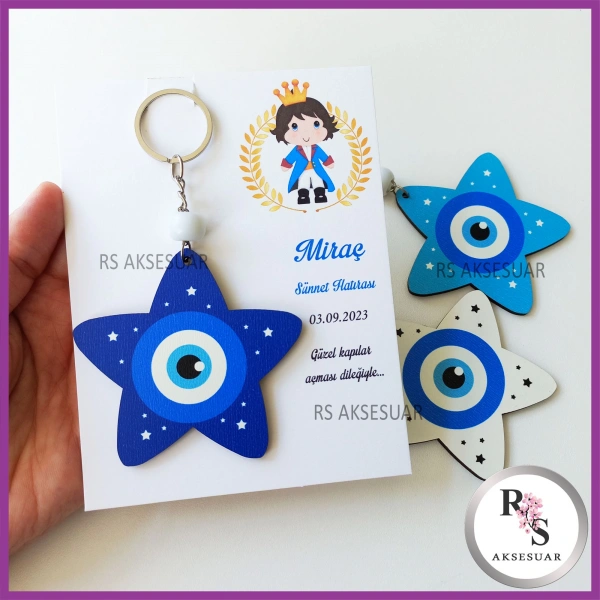Ahşap Yıldız Nazar Boncuğu Sünnet Anahtarlık - SS025