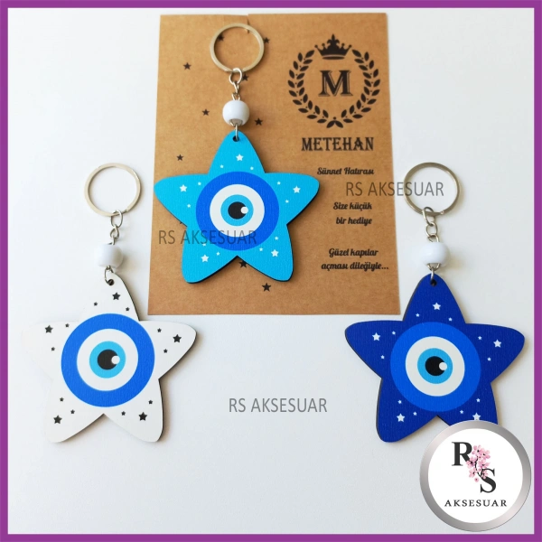 Ahşap Yıldız Nazar Boncuğu Sünnet Anahtarlık - SS030