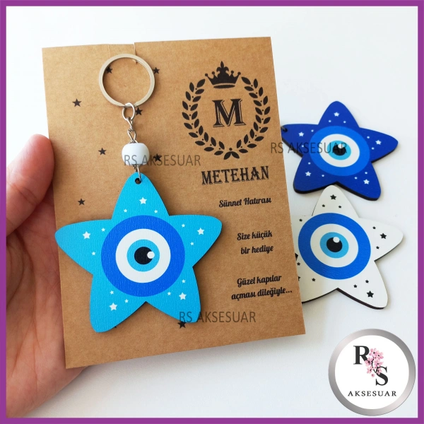 Ahşap Yıldız Nazar Boncuğu Sünnet Anahtarlık - SS030