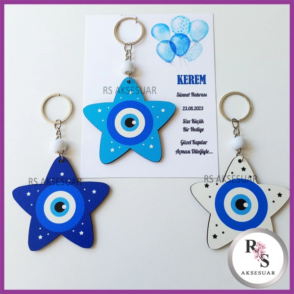 Ahşap Yıldız Nazar Boncuğu Sünnet Anahtarlık - SS024