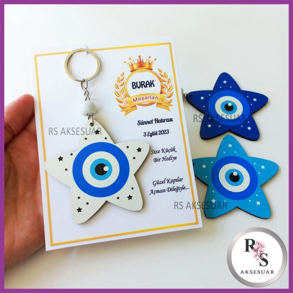 Ahşap Yıldız Nazar Boncuğu Sünnet Anahtarlık - SS027
