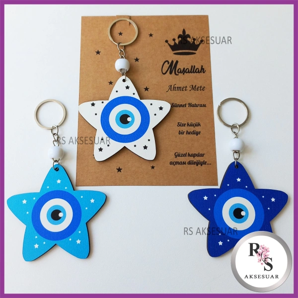 Ahşap Yıldız Nazar Boncuğu Sünnet Anahtarlık - SS028