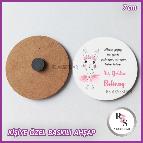 Tavşan Baskılı Ahşap Bebek Hediyelik -uv1