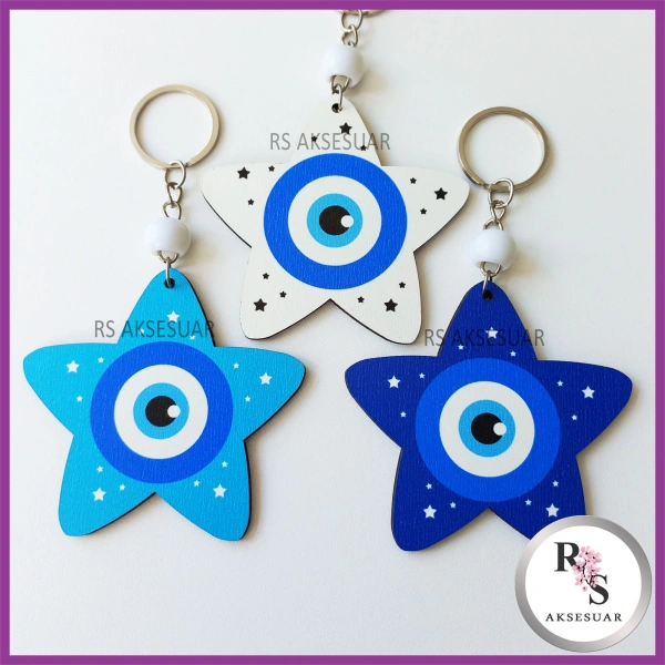 Ahşap Yıldız Nazar Boncuğu Sünnet Anahtarlık - SS029