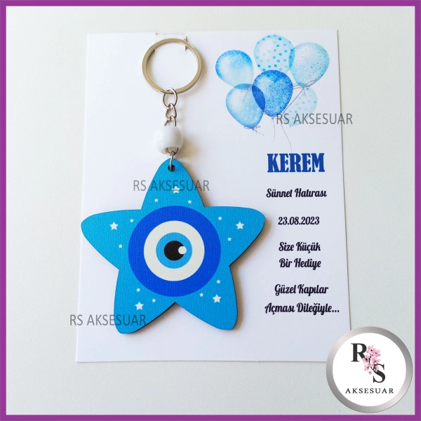Ahşap Yıldız Nazar Boncuğu Sünnet Anahtarlık - SS024