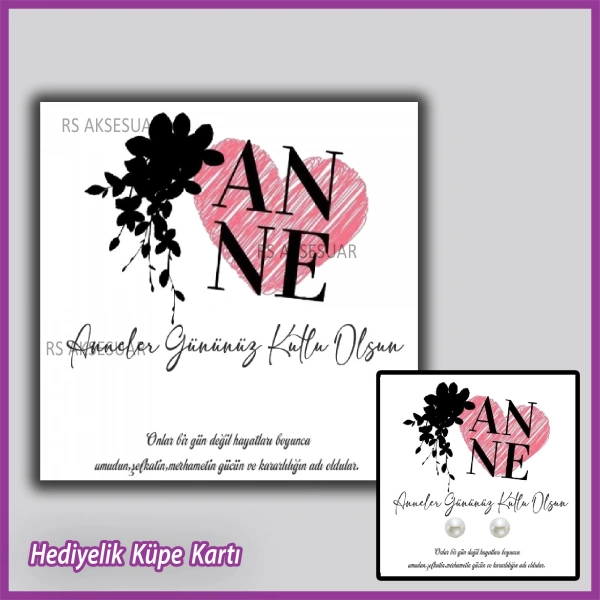 Anneler Günü Hediyelik İnci Küpe Kartı