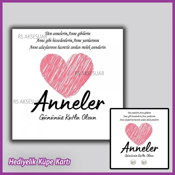 Anneler Günü Hediyelik İnci Küpe Kartı