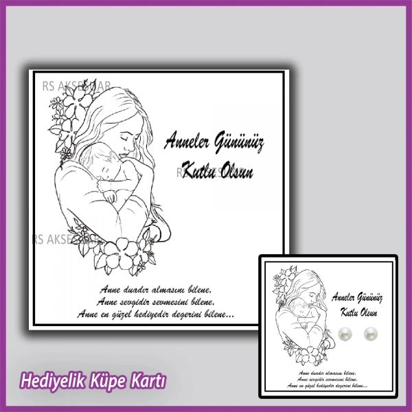 Anneler Günü Hediyelik İnci Küpe Kartı