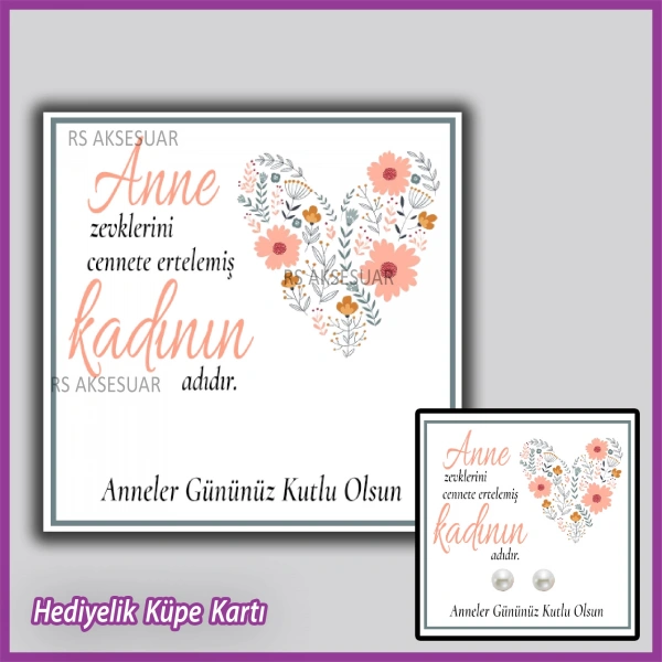 Anneler Günü Hediyelik İnci Küpe Kartı