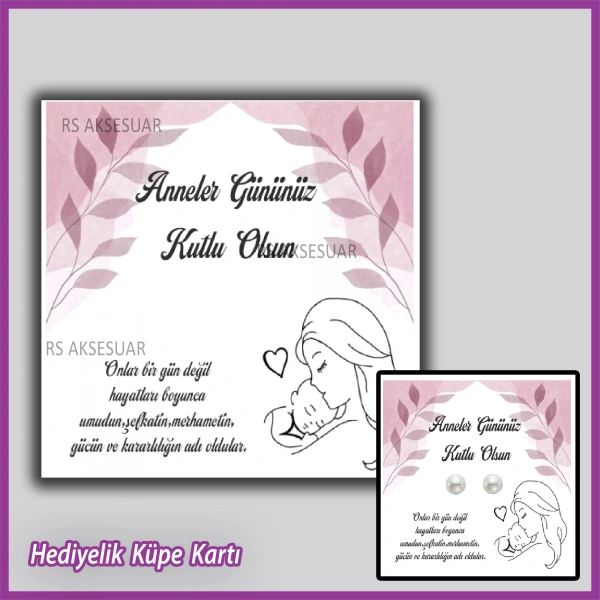 Anneler Günü Hediyelik İnci Küpe Kartı