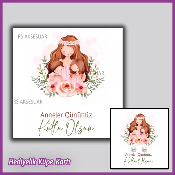 Anneler Günü Hediyelik İnci Küpe Kartı