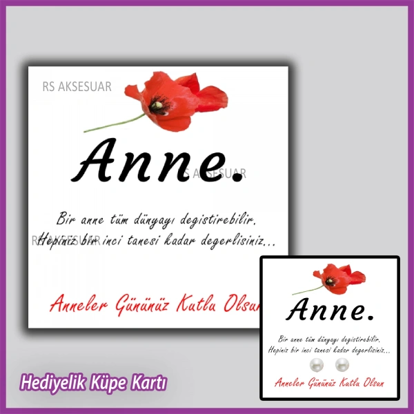 Anneler Günü Hediyelik İnci Küpe Kartı