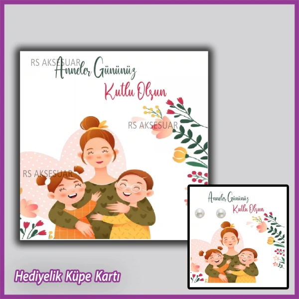 Anneler Günü Hediyelik İnci Küpe Kartı