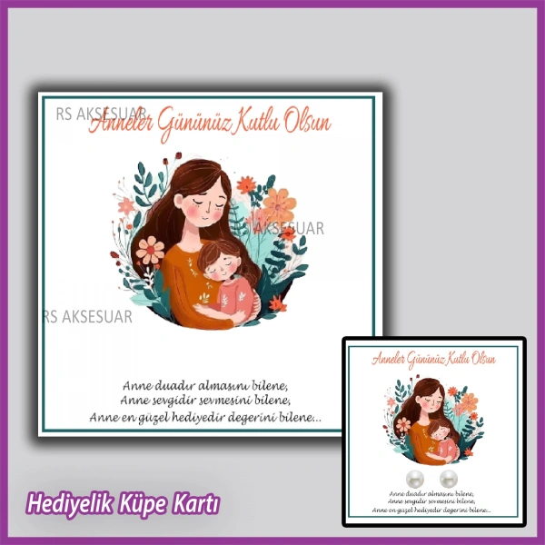 Anneler Günü Hediyelik İnci Küpe Kartı