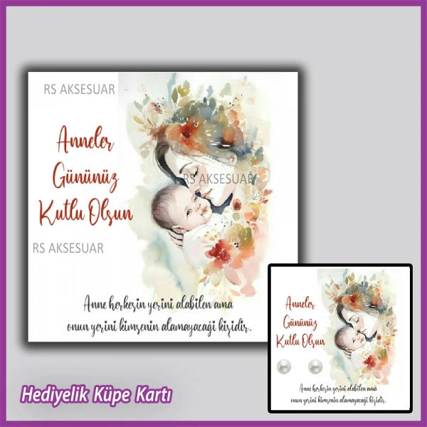 Anneler Günü Hediyelik İnci Küpe Kartı