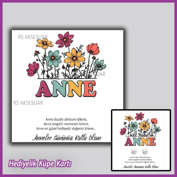 Anneler Günü Hediyelik İnci Küpe Kartı