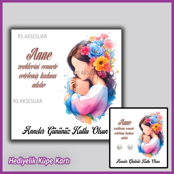 Anneler Günü Hediyelik İnci Küpe Kartı