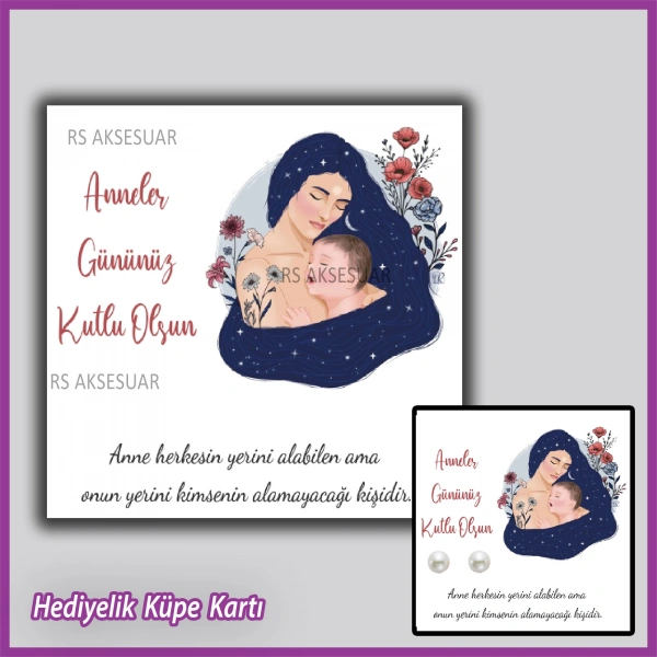 Anneler Günü Hediyelik İnci Küpe Kartı