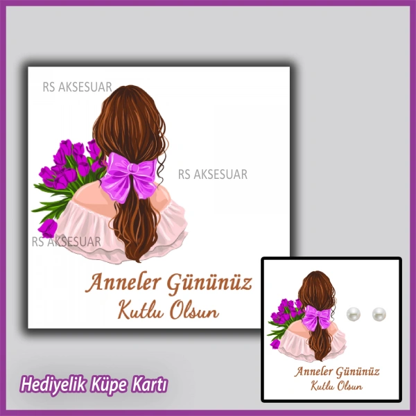 Anneler Günü Hediyelik İnci Küpe Kartı