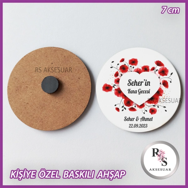 Gelincik Baskılı Ahşap Nikah-Kına Hediyelik -uv38