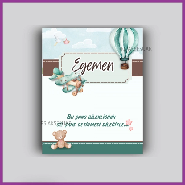 Uçak ve Uçan balon Temalı Hediyelik Bileklik İsim Kartı